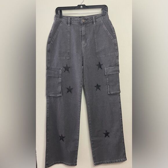 Hottopic Social Collision Grey Star Cargo Utility Pants Size 7 - Picture 7 of 16